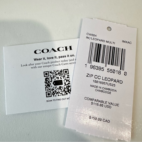 New Coach Zip Card Case With Leopard Print Style CW884 in Black & Tan - Picture 8 of 10